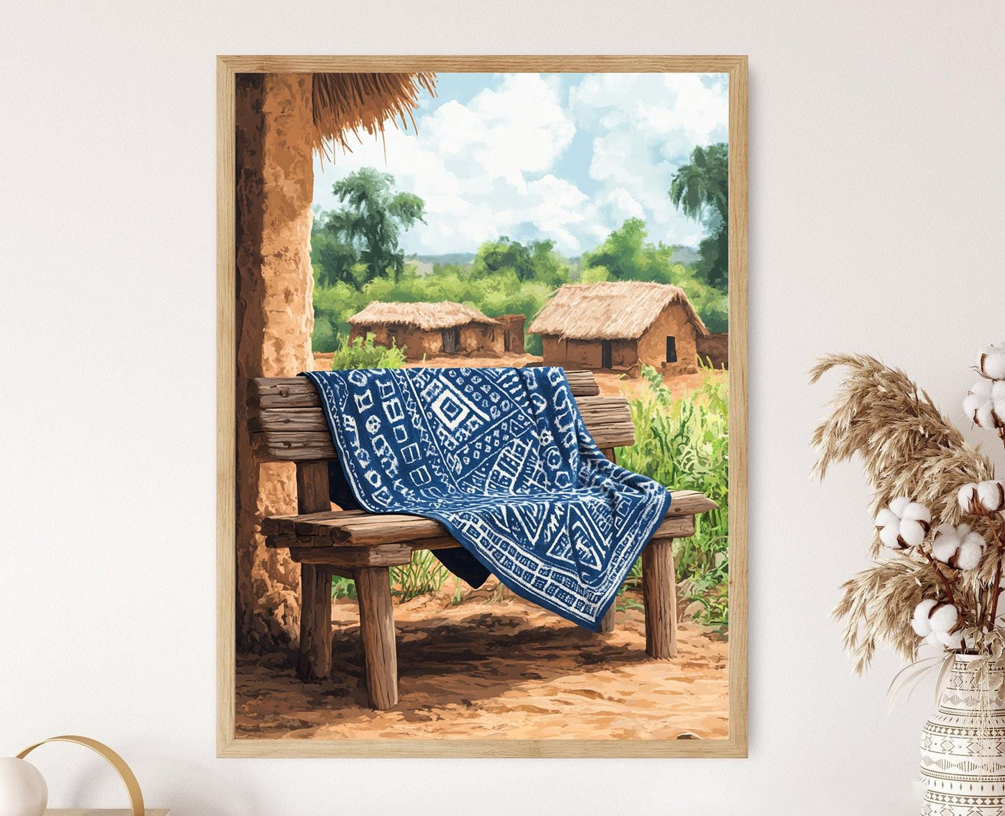 Affiche Art Textile Adire Nigérian – Poster Mot Africain Rustique