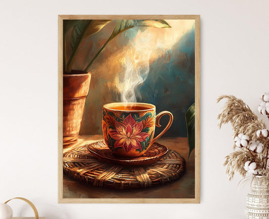 Affiche Thé Ceylon – Poster Illustration de Tasse Lotus Traditionnelle