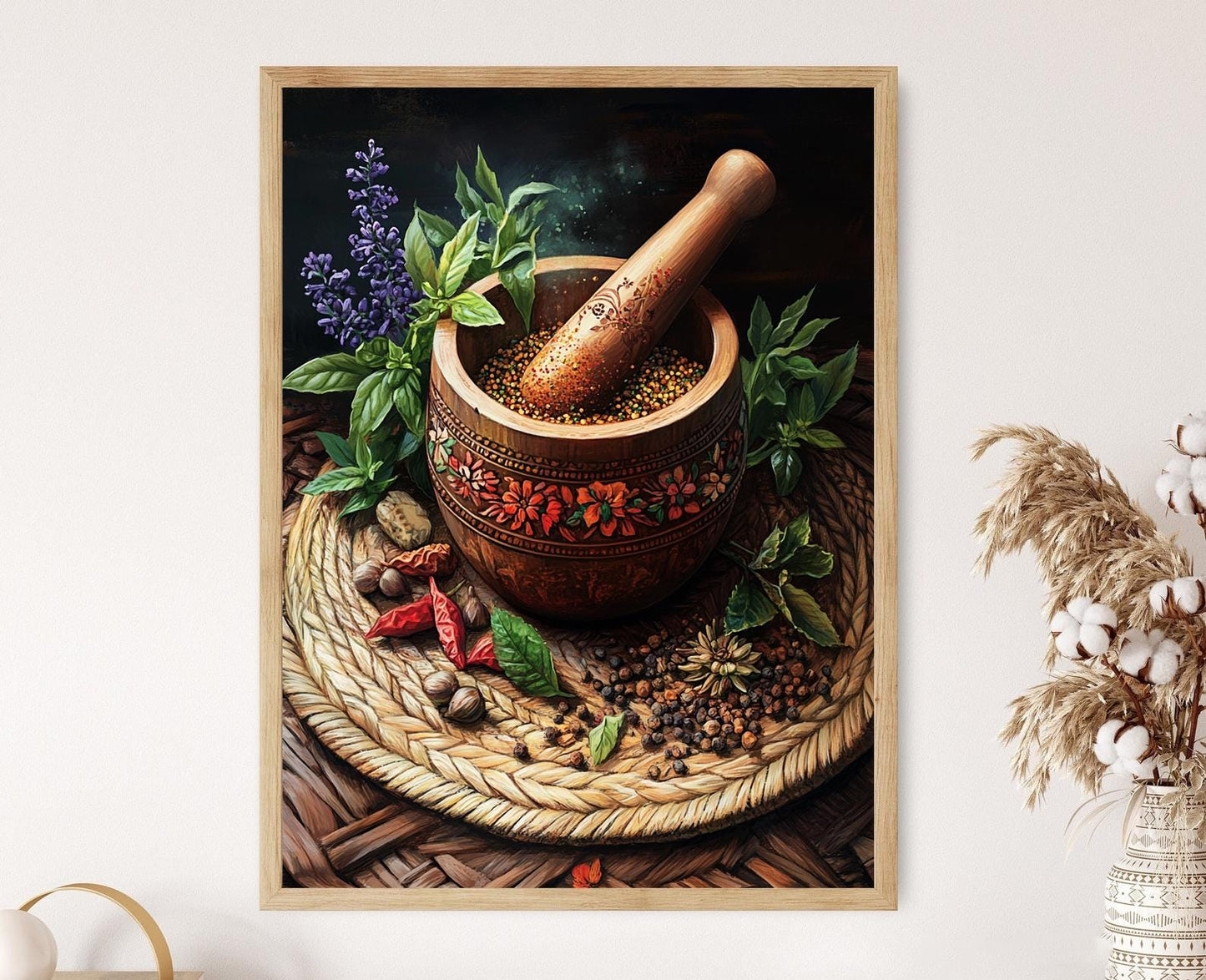 Affiche Mortier et Pilon Sri Lankais – Poster Décor Rustique Cuisine