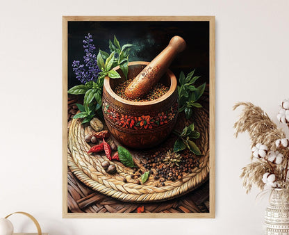 Affiche Mortier et Pilon Sri Lankais – Poster Décor Rustique Cuisine