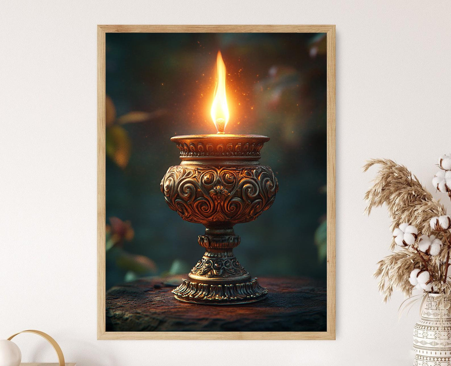 Affiche de Lampe à Huile en Laiton Srilankaise – Poster Art Traditionnel