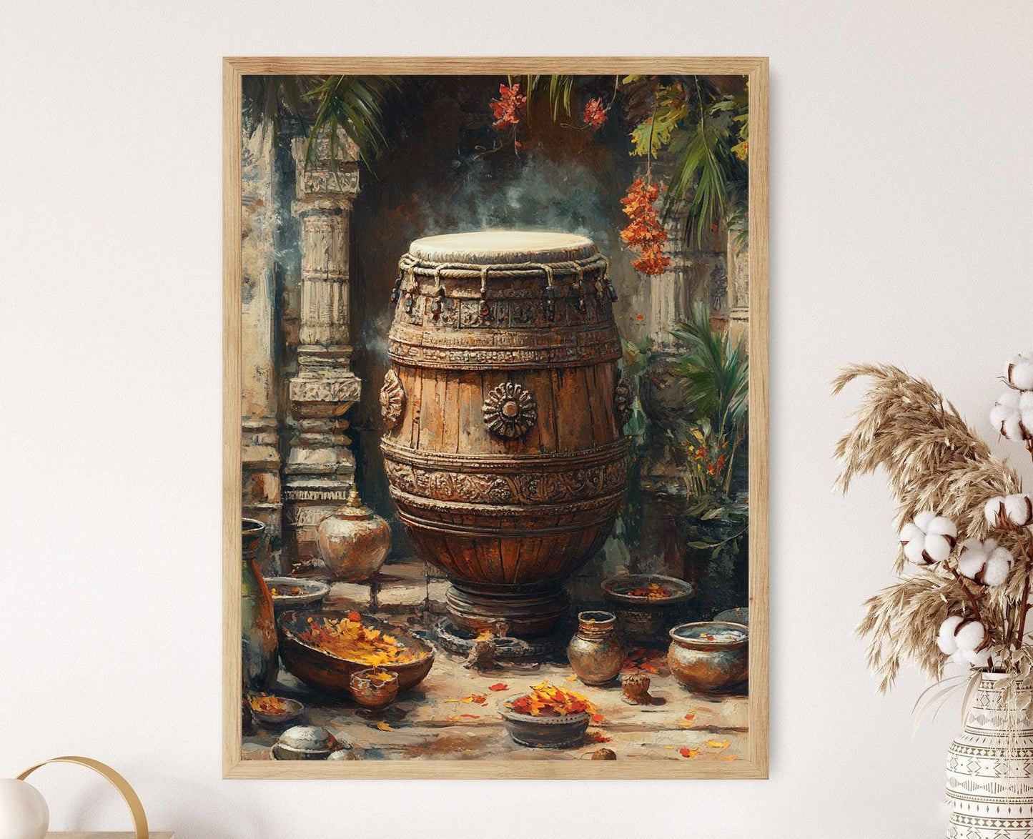 Affiche Tambour en Laiton du Sri Lanka – Illustration d'Instrument Traditionnel