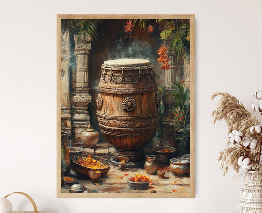 Affiche Tambour en Laiton du Sri Lanka – Illustration d'Instrument Traditionnel