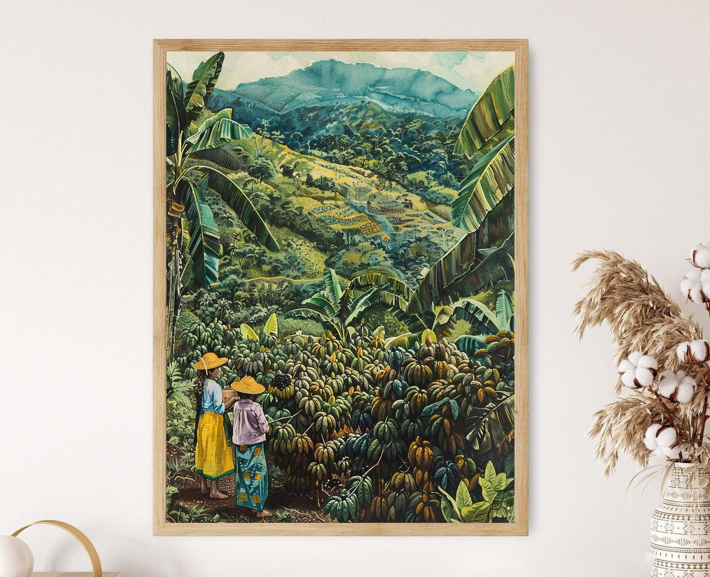 Affiche de Cacao Vénézuélien – Peinture des Récolteurs en Tenues Traditionnelles