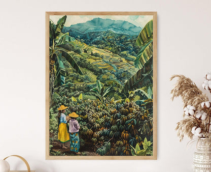 Affiche de Cacao Vénézuélien – Peinture des Récolteurs en Tenues Traditionnelles