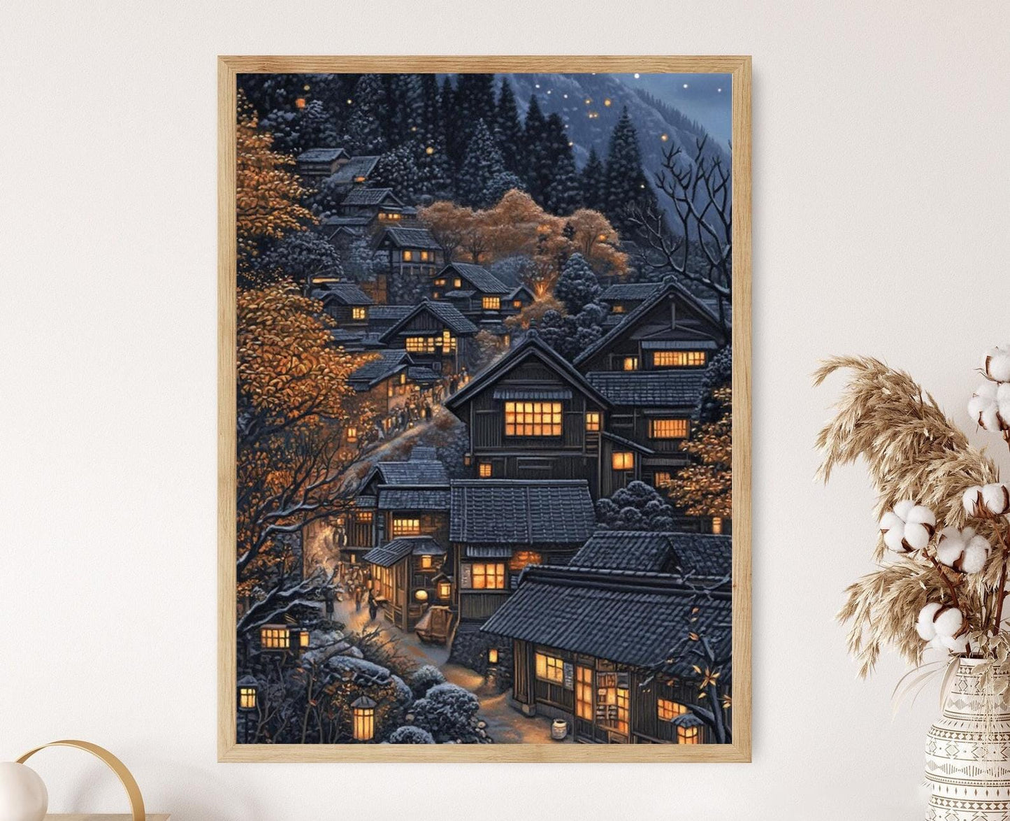 Affiche Village Japonais enneigé – Art inspiré de Hiroaki Takahashi