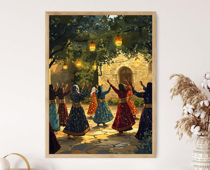 Affiche Danse Palestinienne – Poster Scène Traditionnelle Féminine