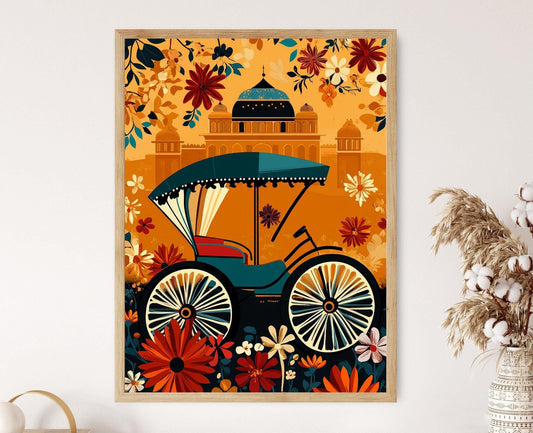 Affiche Rickshaw Colorée – Imprimé Art de Transport Traditionnel Indien