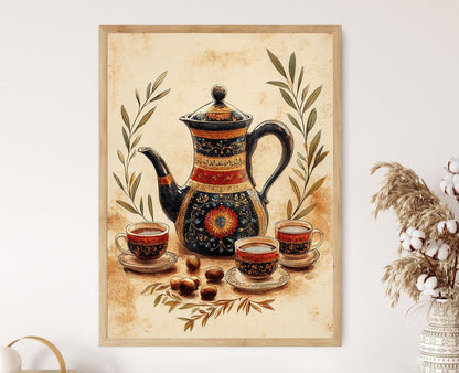 Affiche de Cafetière Libanaise – Illustration Rakweh, Décor Oriental