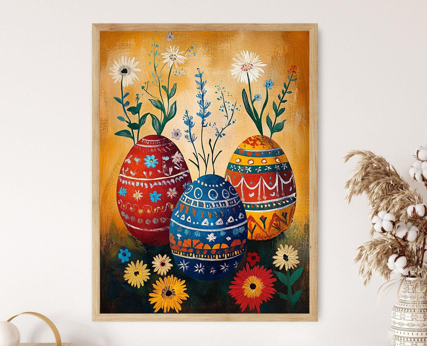 Affiche Œufs de Pâques Hongrois – Poster Art Populaire en Couleurs Printanières