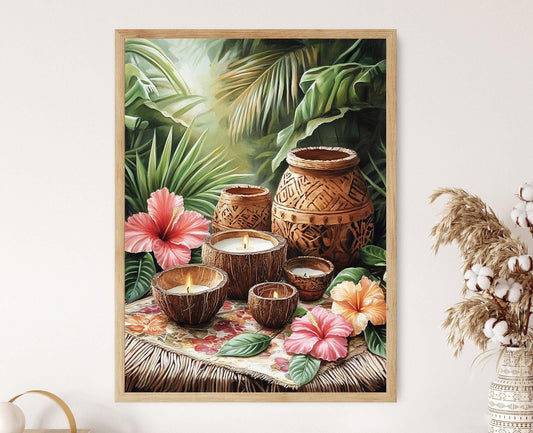 Affiche Coco Hawaiian – Impression Artisanal Bol et Bougie Tropicale