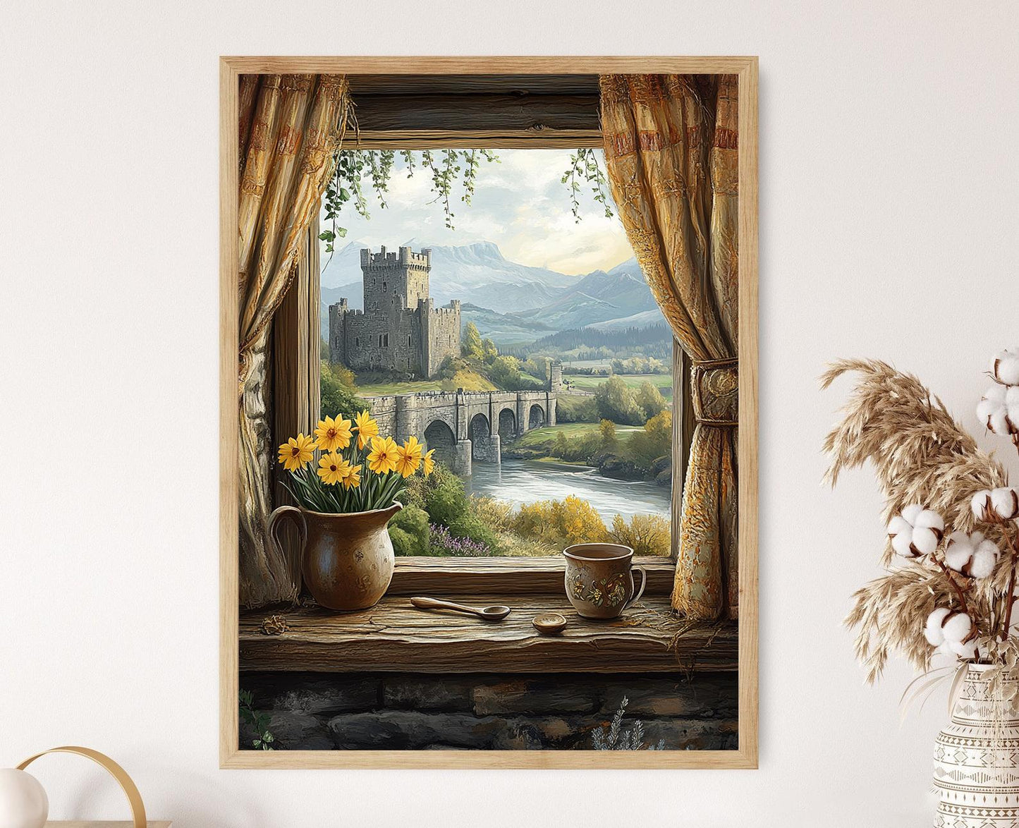 Affiche Patrimoine gallois – Poster Illustration de fenêtre en bois de Conwy