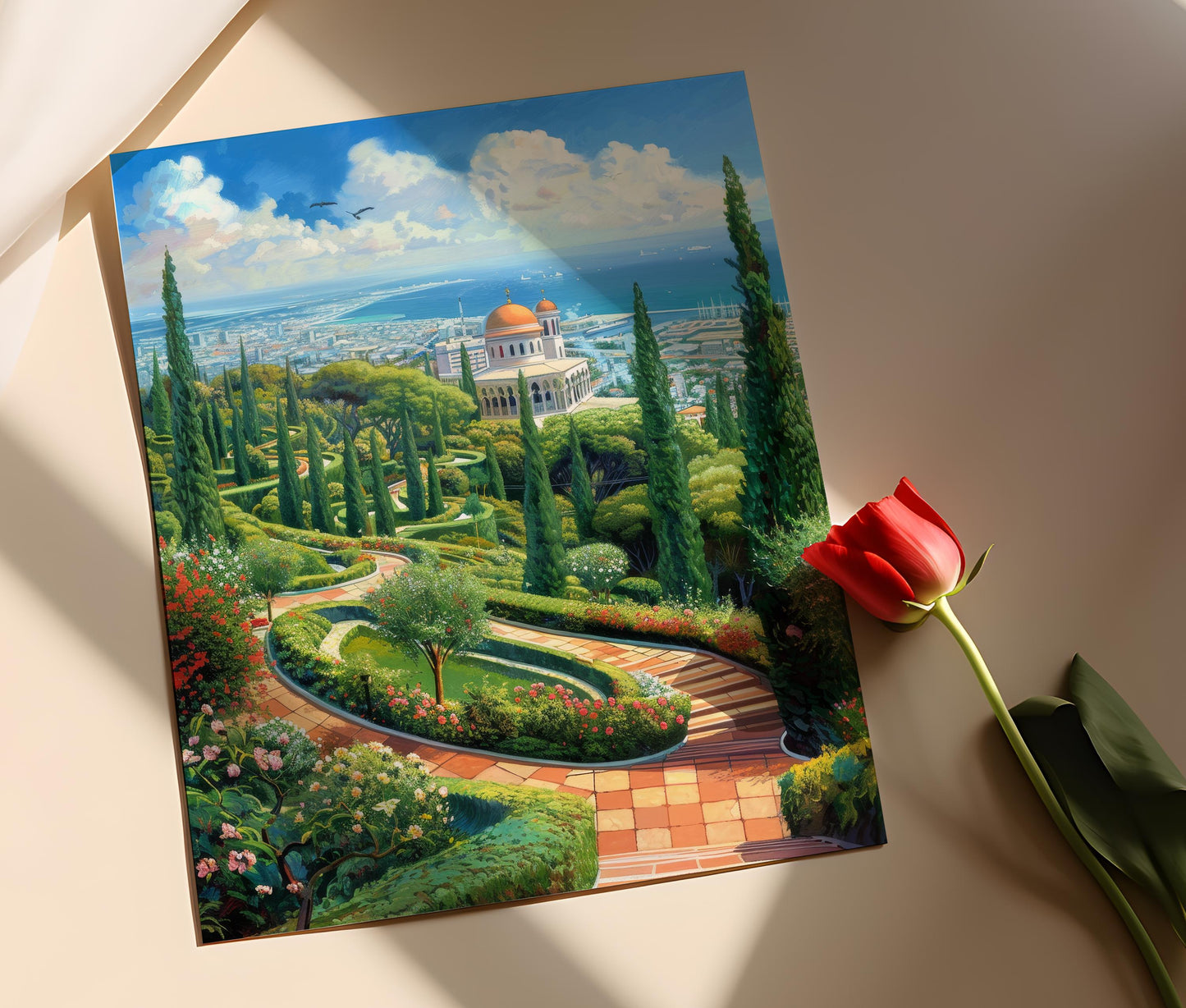 Affiche Jardins Baháʼí de Haïfa – Poster Art de la Côte d'Israël