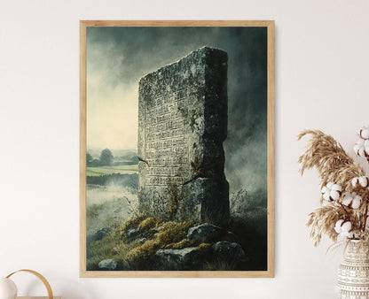 Affiche Runestone anglo-saxon – Poster Art ancien avec inscriptions en vieil anglais