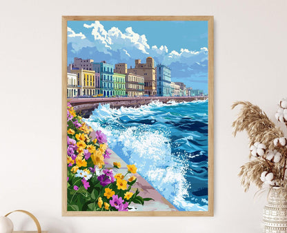 Affiche Havane – Poster Coucher de soleil sur le Malecón historique