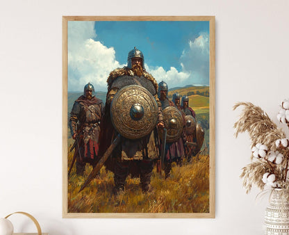 Affiche Guerriers anglo-saxons – Poster Casque et bouclier médiévaux