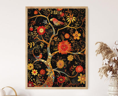 Affiche Arbre Khokhloma – Poster Art Populaire Coloré pour Bureau