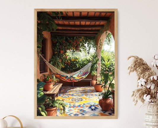 Affiche Art Vénézuélien – Poster Azulejos et Hamaca, Décor Tropical