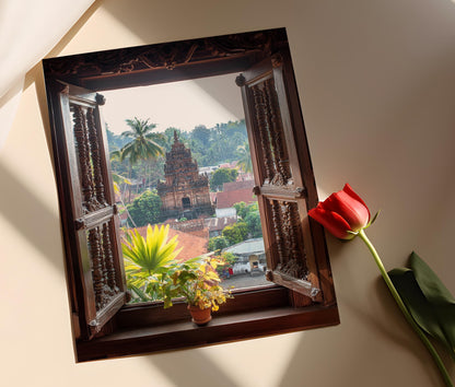 Affiche Thiruvananthapuram – Poster du Temple Padmanabhaswamy et Fenêtres en Bois