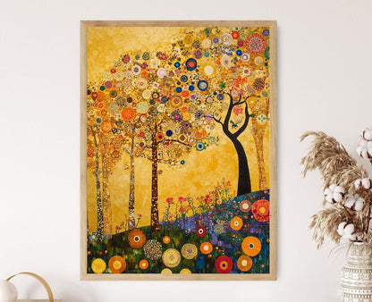 Affiche Jardin Inspiré de Klimt – Poster Scène Florale Vibrante