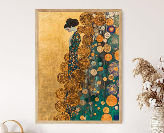 Affiche Art Abstrait Inspirée de Klimt – Poster Portrait avec Motifs Dorés et Bleus