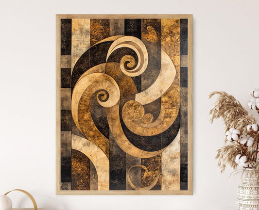 Affiche Inspirée de Klimt – Poster Art Abstrait avec Lignes Dorées