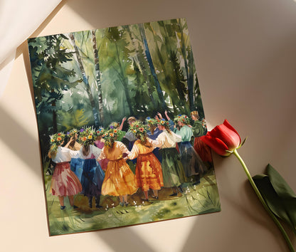 Affiche Midsommar – Poster Illustration avec Couronnes de Fleurs Suédoises