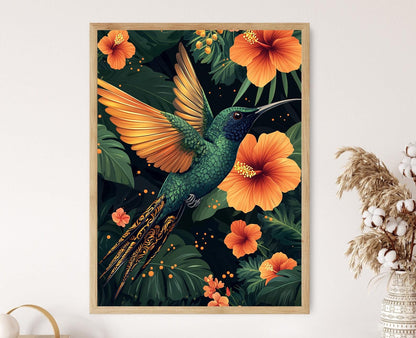 Affiche Oiseau Docteur Jamaïcain – Poster Art avec Motifs Rastafari et Hibiscus