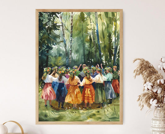 Affiche Midsommar – Poster Illustration avec Couronnes de Fleurs Suédoises