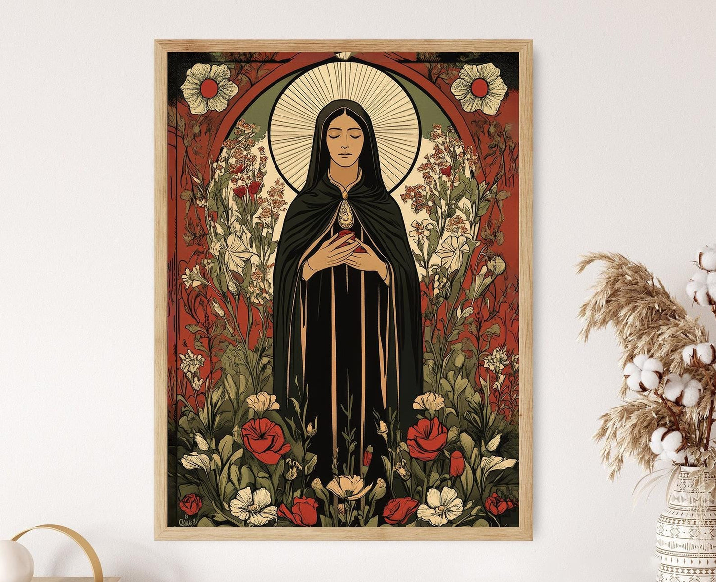 Affiche Hildegarde de Bingen – Poster Icone Florale Médiévale Gothique