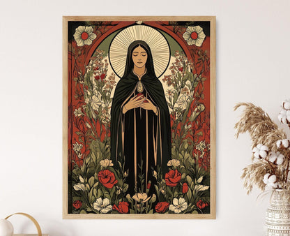 Affiche Hildegarde de Bingen – Poster Icone Florale Médiévale Gothique