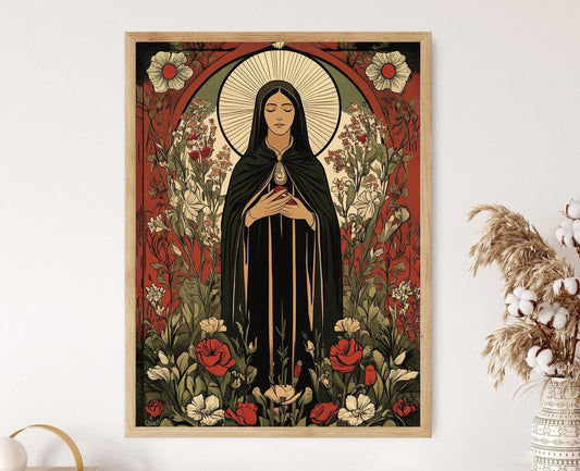 Affiche Hildegarde de Bingen – Poster Icone Florale Médiévale Gothique