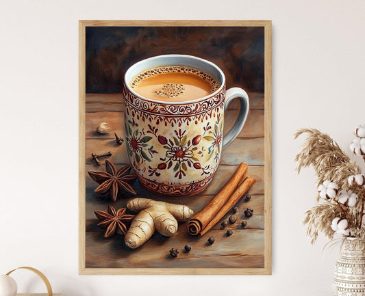 Affiche Masala Chai – Illustration de Tasse en Céramique Rajasthani