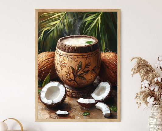 Affiche Eau de Coco – Poster Imprimé dans un Tasse en Bois Kerala