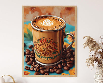 Affiche Art du Café - Imprimé avec Tumbler en Acier et Kolam