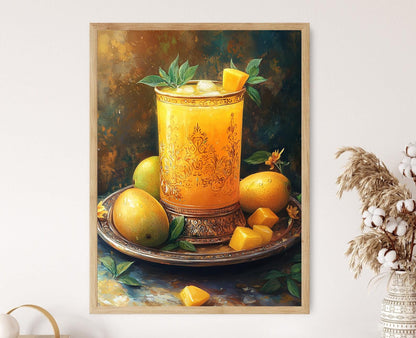 Affiche Aam Panna – Impression Art d'un Récipient Cuivré avec Mangues et Motifs Paisley