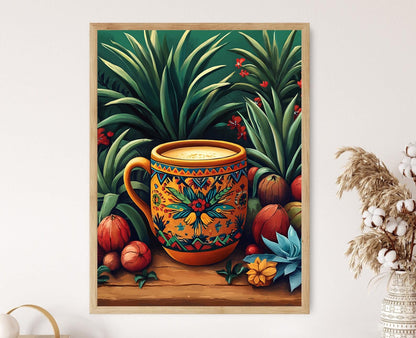 Affiche Pulque Mexicain – Poster Art Traditionnel avec Motifs Aztèques