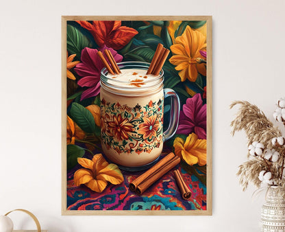Affiche Horchata Mexicaine – Imprimé Art avec Motifs Talavera et Cannelle