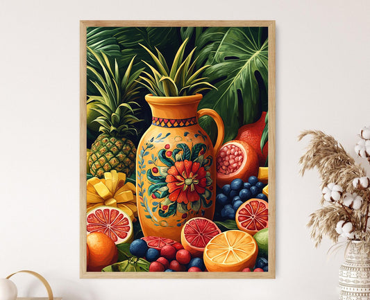 Affiche Agua Fresca – Impression d'art jarre en terre cuite avec motifs Otomi