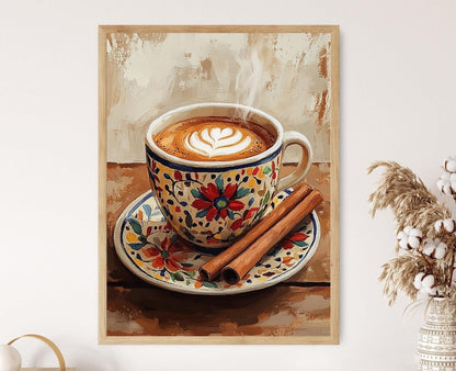 Affiche Café de Olla – Imprimé Art avec Tasse en Terre Talavera et Cannelle