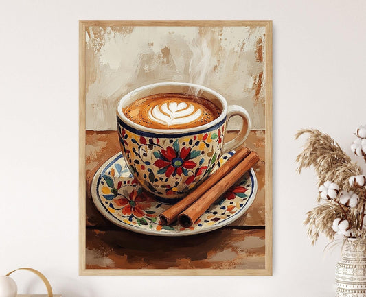 Affiche Café de Olla – Imprimé Art avec Tasse en Terre Talavera et Cannelle