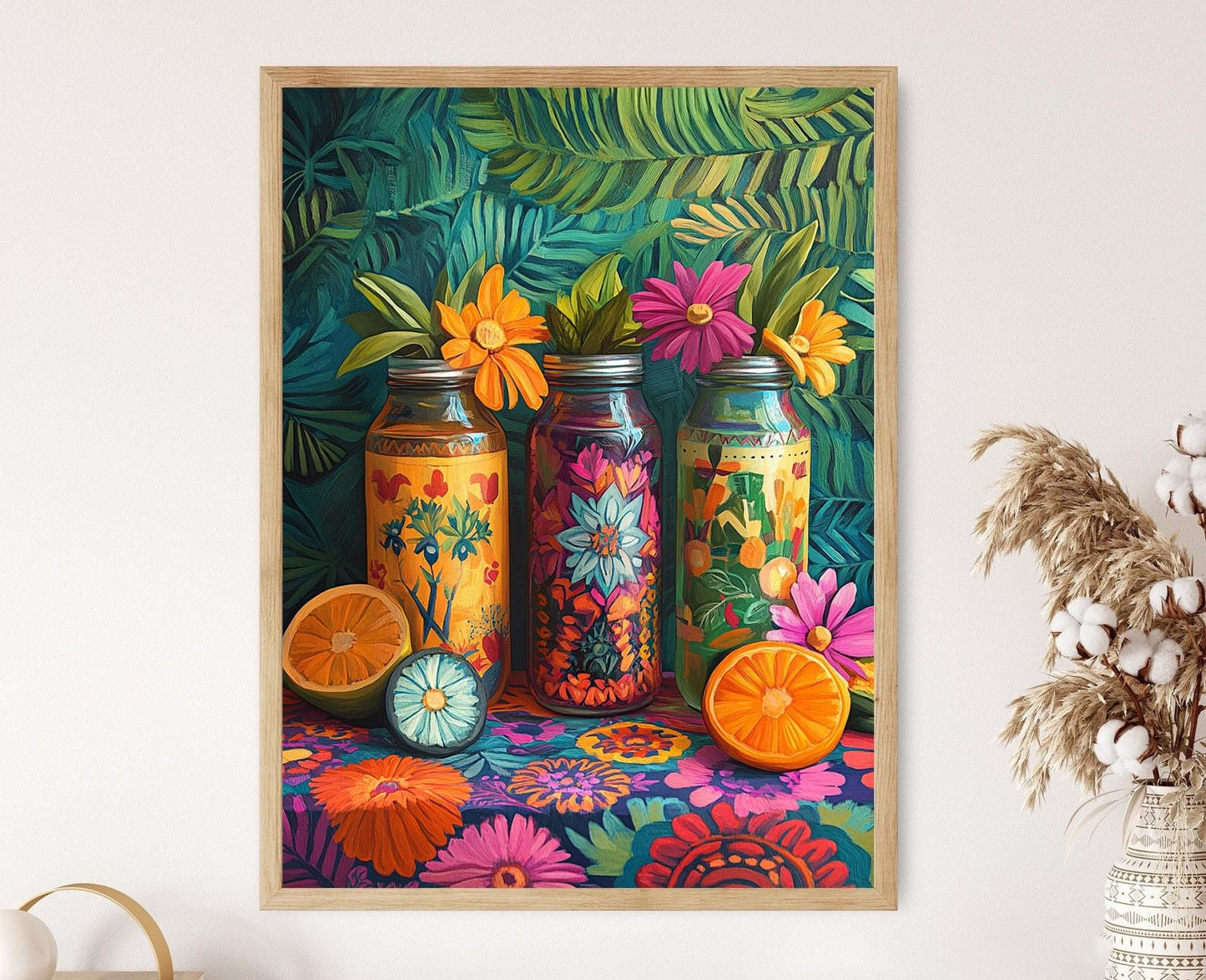 Affiche Aguas Frescas – Poster Coloré avec Bocaux Otomi pour Décor Mexicain