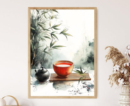Affiche Thé Longjing – Poster Art de thé avec motifs en pinceau