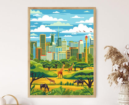 Affiche Nairobi – Poster Art de la ville et marché Maasai