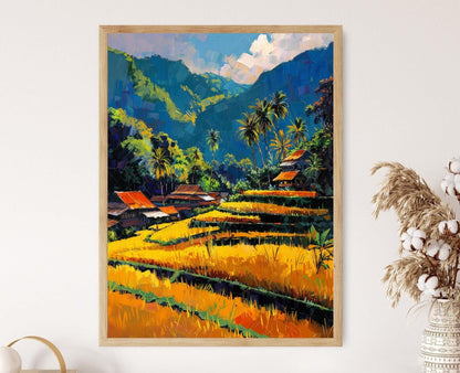 Affiche de Rizières Filipino – Poster Paysage de Village Rustique