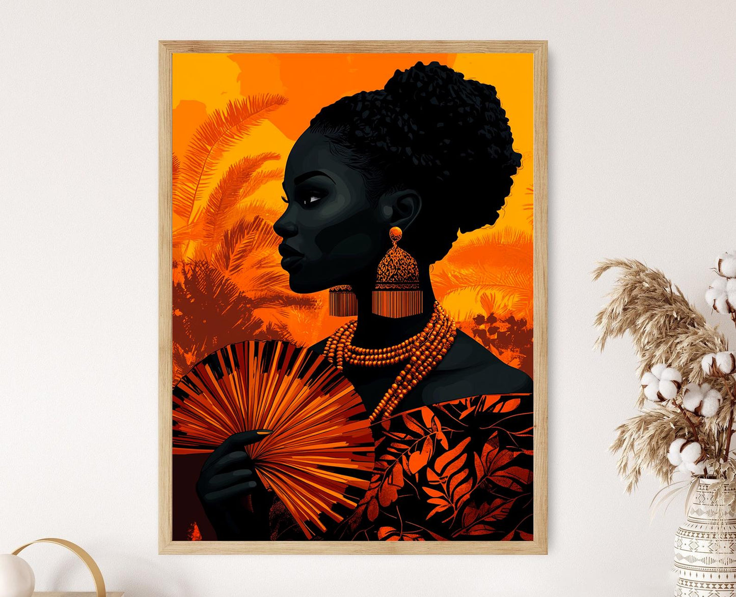Affiche Femme Ghanéenne – Poster Art Culturelle Ashanti avec Éventail Kente