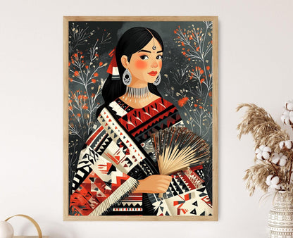 Affiche Femme Argentinienne – Illustration Art Textile Mapuche