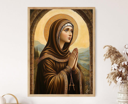 Affiche Sainte Claire d'Assise en Prière – Portrait Catholique Dévotionnel