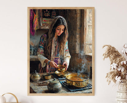 Affiche Cuisine Kurde – Thé Épicé, Décor Rustique Moyen-Oriental