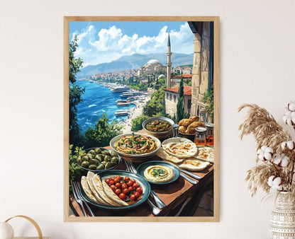 Affiche Meze Turc – Poster Hummus et Feuilles de Vigne pour Cuisine